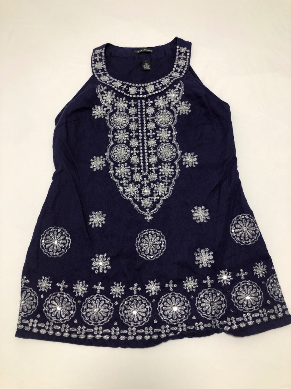Chelsea & Theodore Linen Embroidered Boho Tunic Top